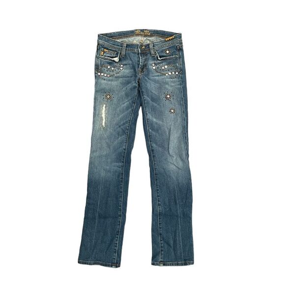 Miss Me Jeans JP4232 Cancun Blue Pink Crystal Brass Studs Distressed Women's 28 - Picture 5 of 12